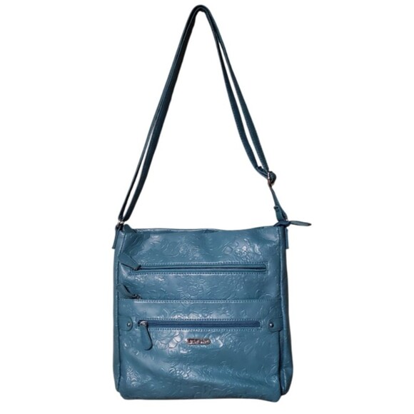 Multisac Handbags - MultiSac Lorraine Crossbody Bag Beach Glass Flowers Blue Teal Floral Embossed